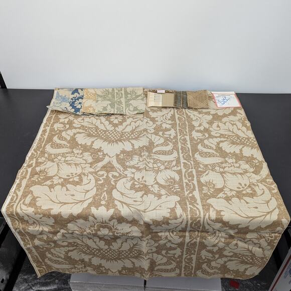 Brunschwig & Fils Linen Damask Fabric Sample Coffee Brown Craft Material Boho - Picture 1 of 5